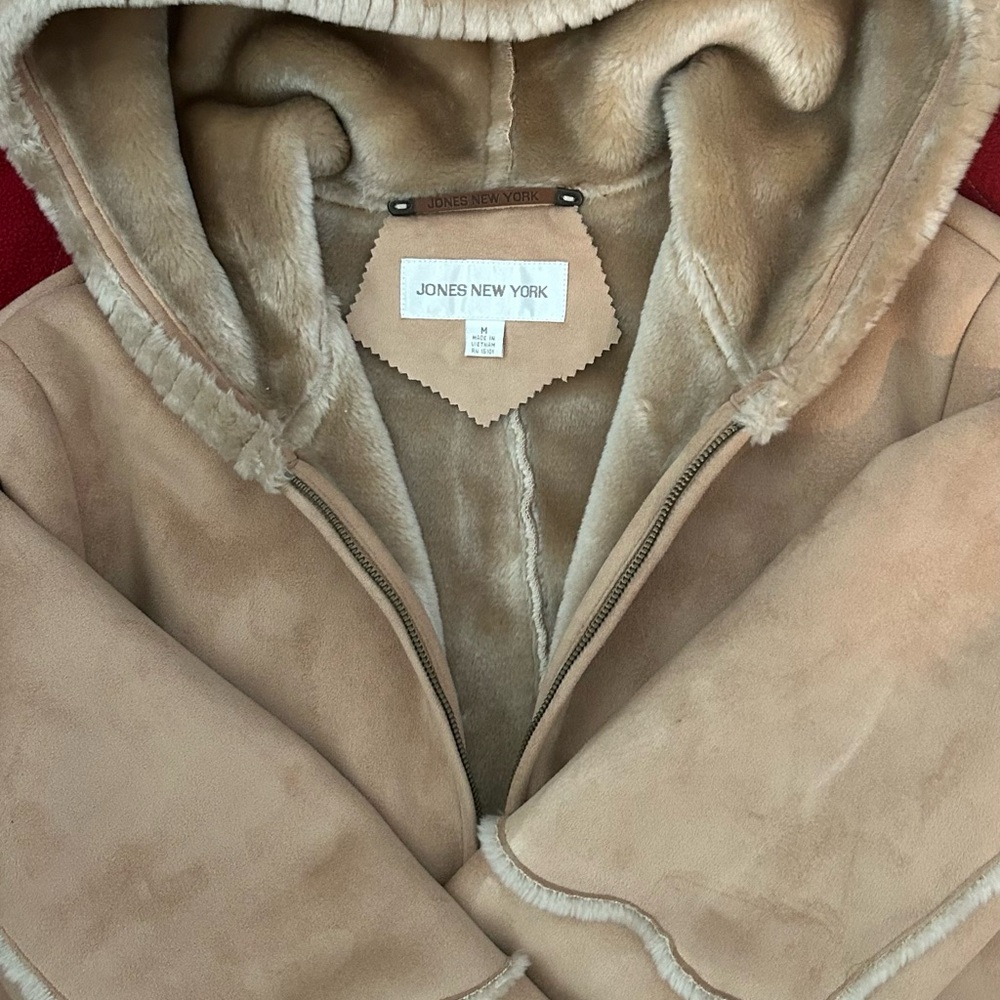 Jones New York faux suede jacket fur 
-lined, hood. Medium.